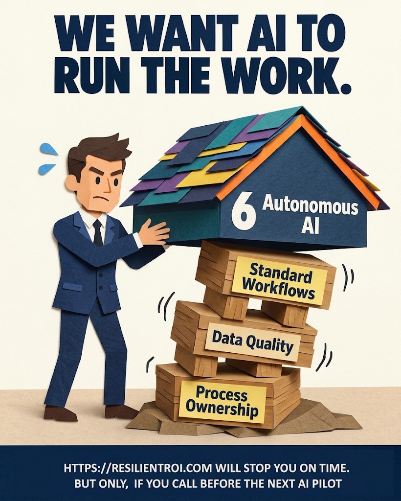 AI balanced on a jenga tower of workflows
